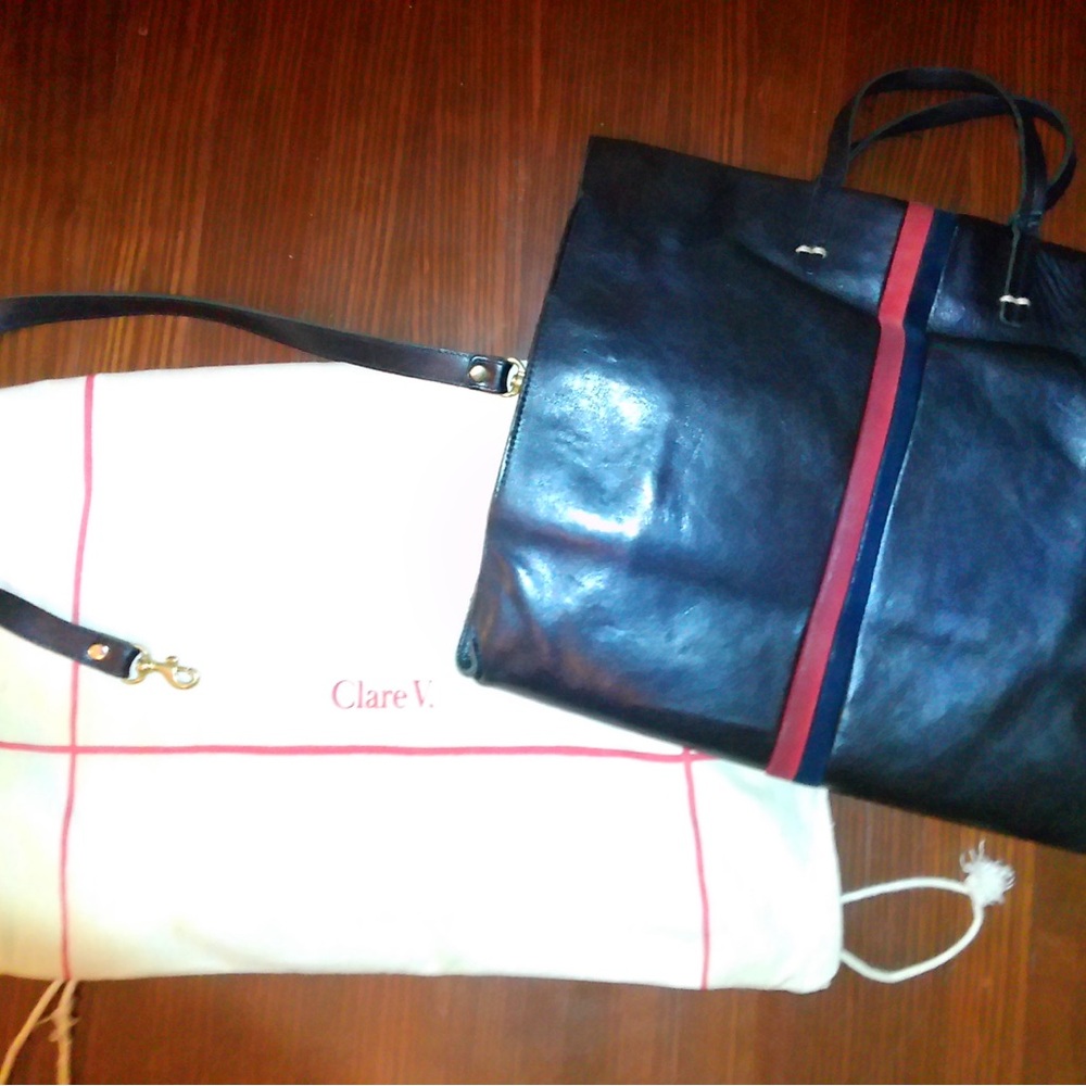 CLARE V | Simple Tote (Black w/ Stripes)
